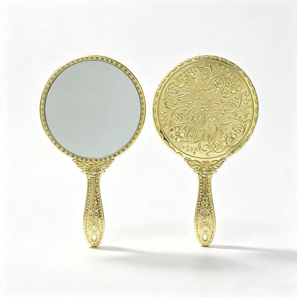 European Retro Princess Style Handheld Beauty Mirror - Portable, High-Definition, Thickened, Ideal for Makeup and Microblading