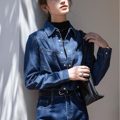 Spring and Autumn Casual Denim Shirt Jacket Women Long Sleeve Loose Versatile Fashionable Stacking Shirt