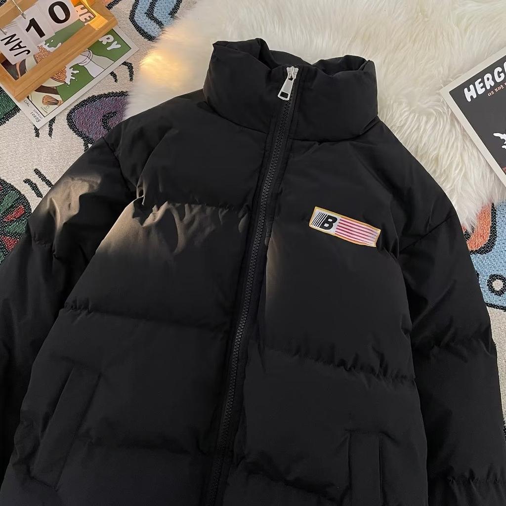 Vintage Flag Embroidered Bread Clothes Jacket Women's High Street Brand Thickened Couple Cotton Clothes Cotton Clothes Winter