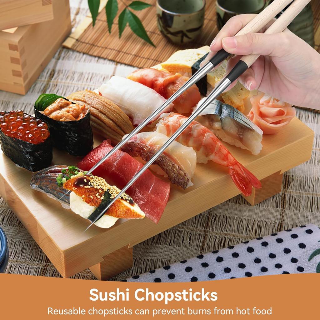 Sushi Chopsticks, Extra Long Metal Chopsticks Japanese Cooking Chopsticks Sushi Chef Traditional Garnishing Plating Tweezers (S 11in)