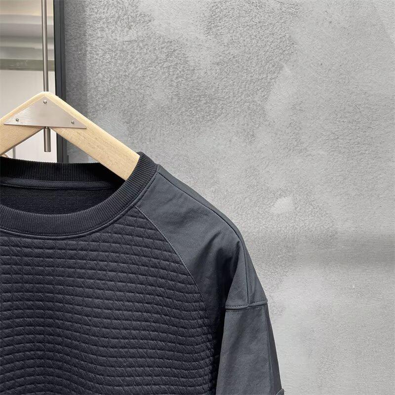 Pánská japonská retro vaflová mikina - Korejský styl, Módní ležérní volný střih, Pulovr s kulatým výstřihem