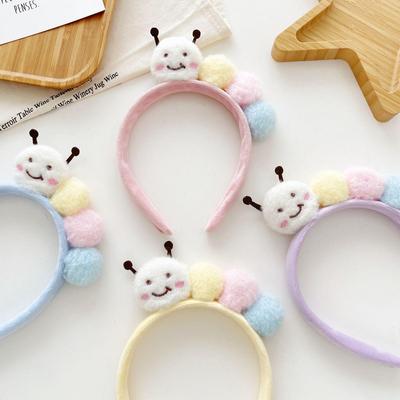 Adorable Caterpillar Plush Headband for Face Washing - Cute Pom-pom Cartoon Hair Accessory for Girls and Women