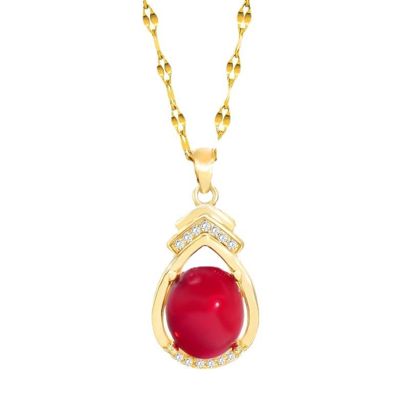 Water Drop Necklace Women'S High Sense Retro Versatile Ruby Pendant Exquisite Collarbone Chain