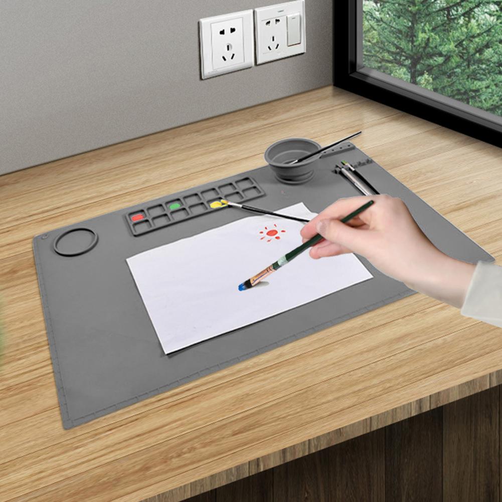 Paint Tray 1 Set Convenient Grooved Design Drawing Pad Fixed Folding Cup Painting Mat Waterproof   Household Supply