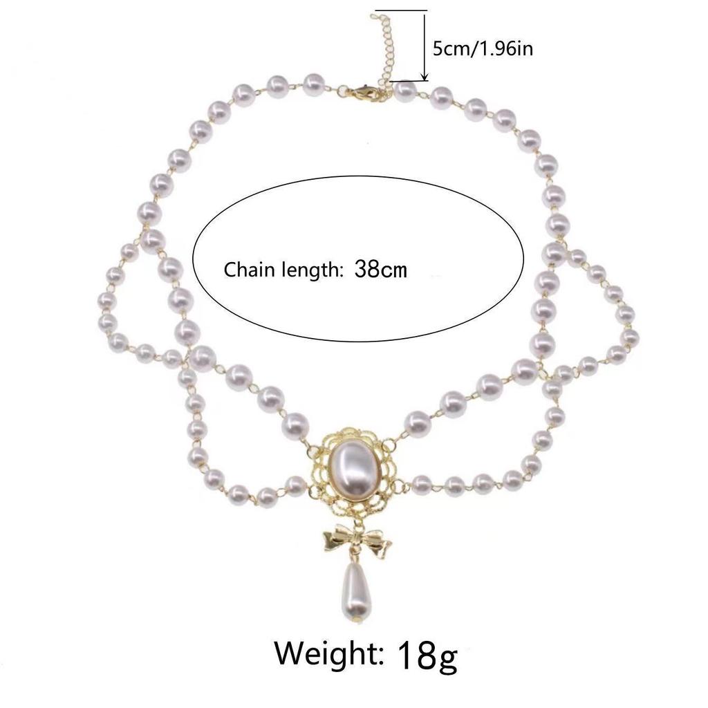Elegant French Retro Double Layer Pearl Necklace for Women - Luxurious Clavicle Chain Perfect for Qipao and Evening Gowns