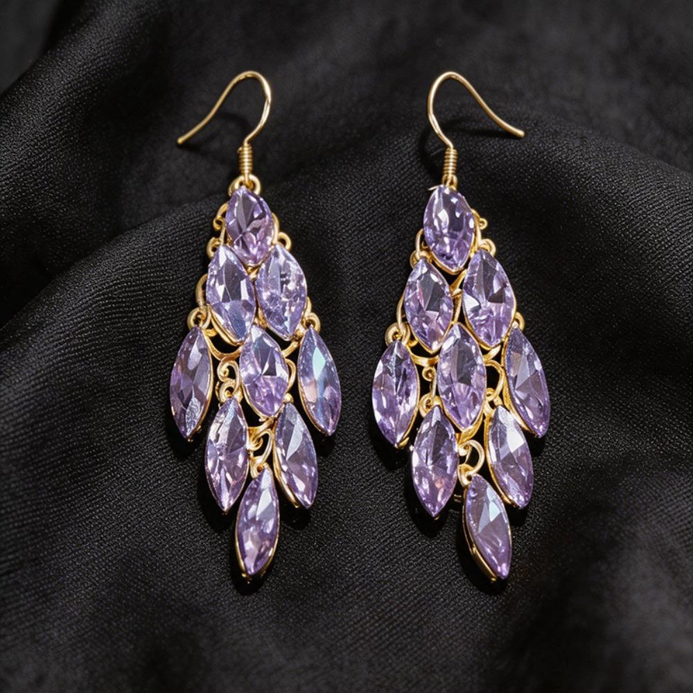 European and American Light Luxury Diamond-encrusted Leaves Water Droplets Hollow Fringed Ear Hooks Cross-border Temperament Earrings Niche High-end