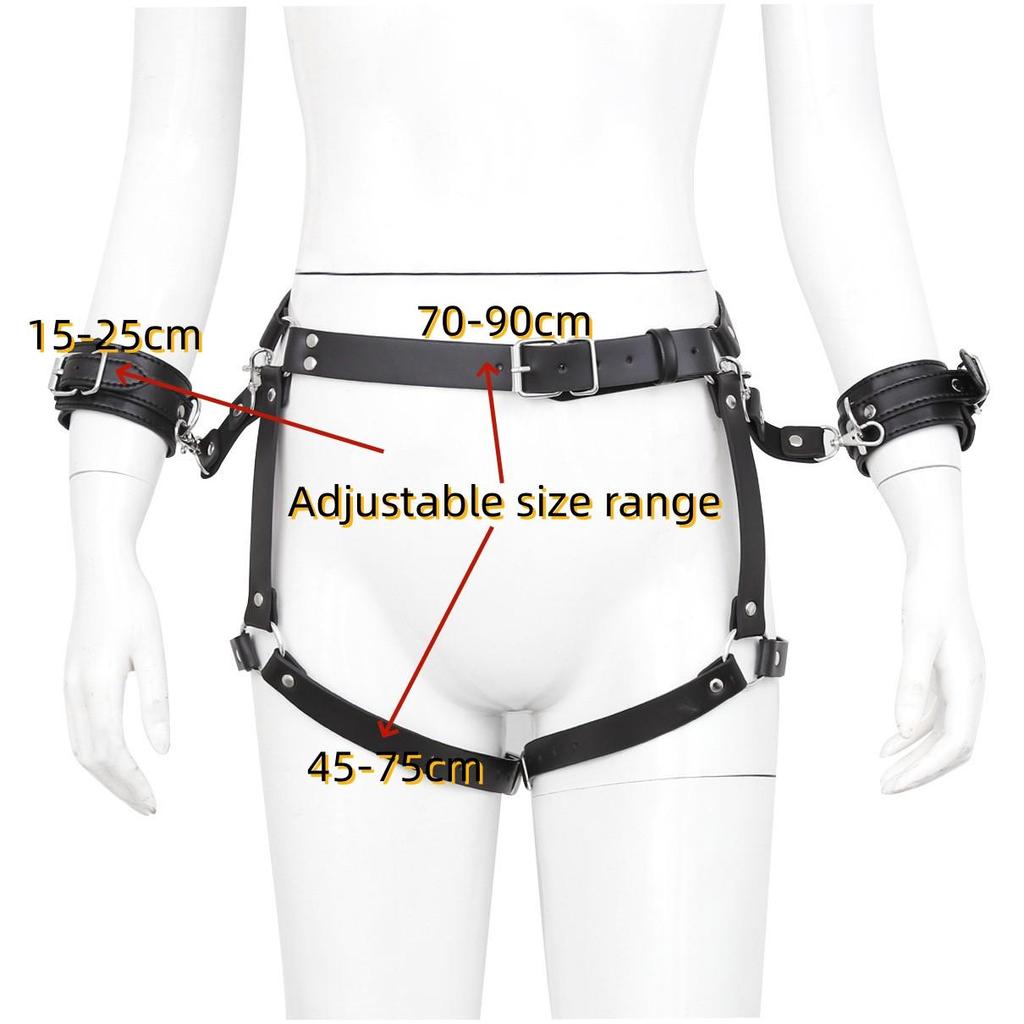 VaHppy Chastity Pants + Handcuffs Removable PU Adjustable Length Unisex Anal Sex SM BDSM Bondage Sex Toys Couples Adult Products