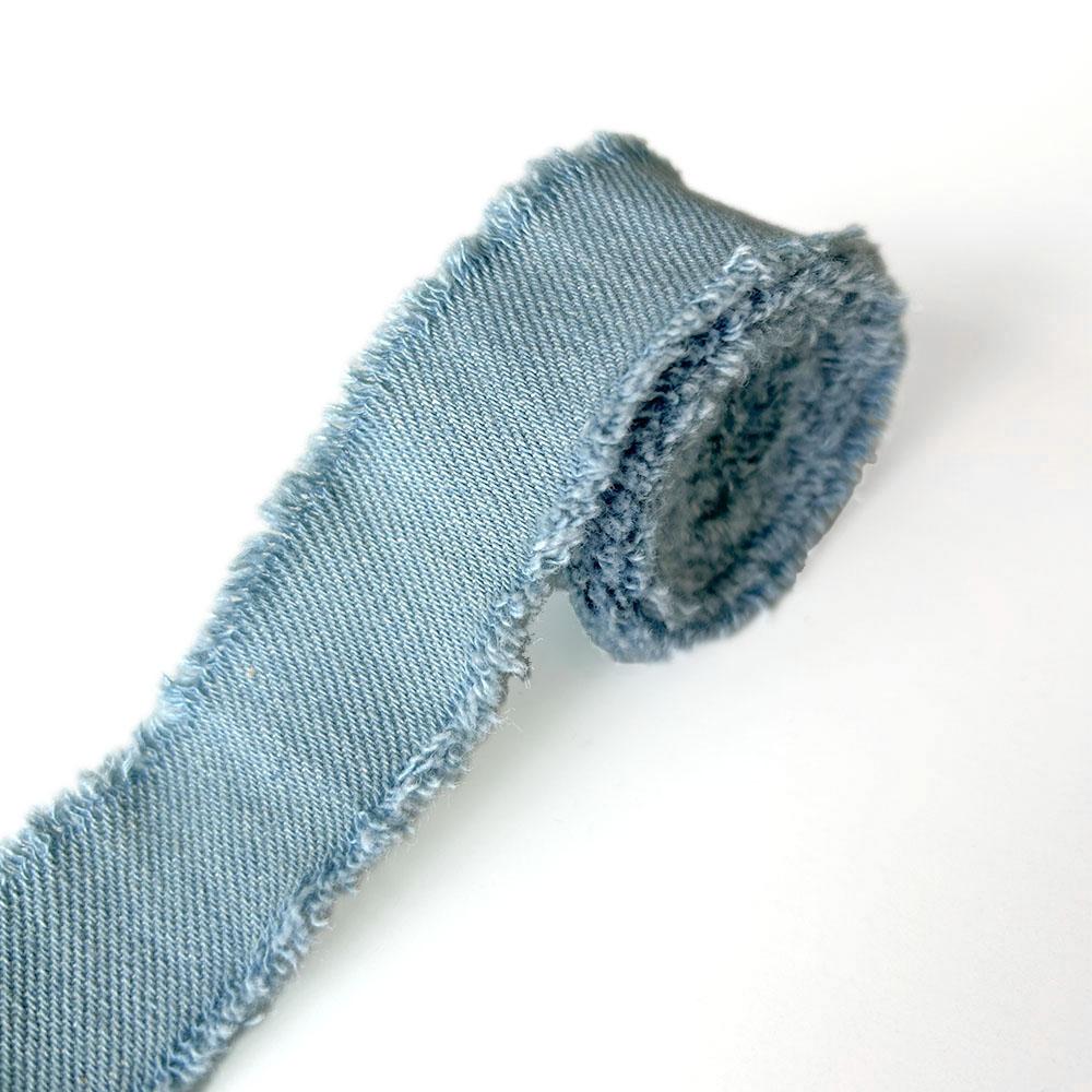 Denim Blue Ribbon Handmade Fringe Frayed Fabric for Wedding Invitations Bridal Bouquets Gifts Wrapping and Bow Handmade Material