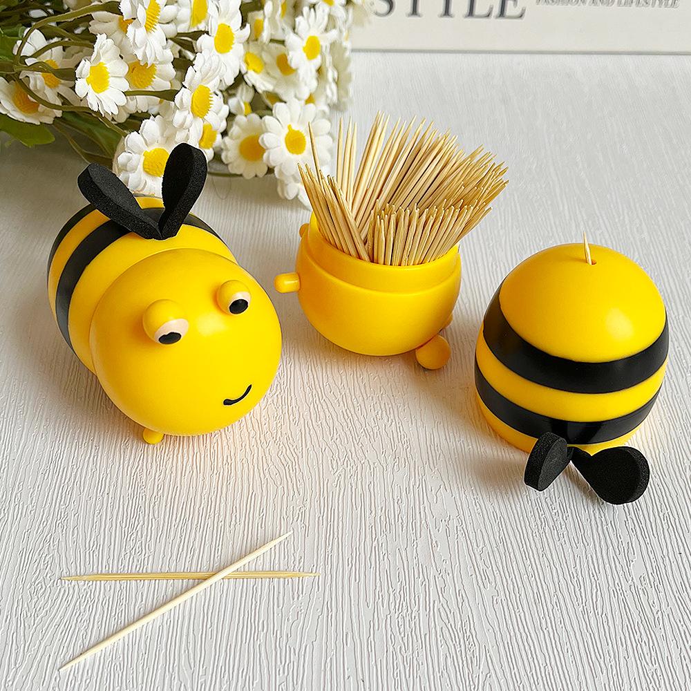 Cute Bee Toothpick Holder Box Portable Desktop Dispenser for Home Kitchen Tabletop Use