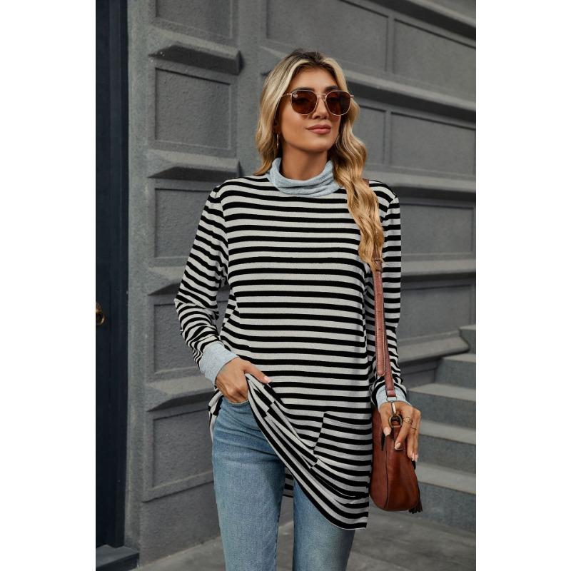 YYFS Dam Mode Casual Vår Höst Randigt Tryck Långärmad O-Hals Blusar & Skjortor