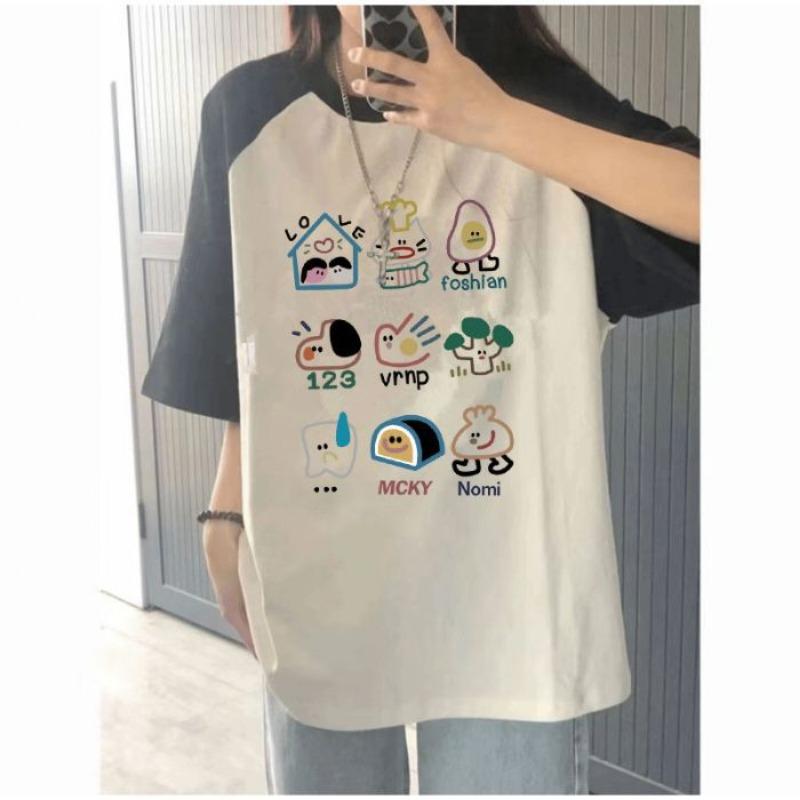 

Женская летняя футболка из чистого хлопка с рукавами реглан, с принтом, контрастная, повседневная, большого размера, веселая и модная XXXL