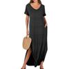 Damen Sommerkleid V-Ausschnitt Kurzarm Strandkleid Maxikleid Lang Kleider Casual Loose Fit Elegant Sommerkleid