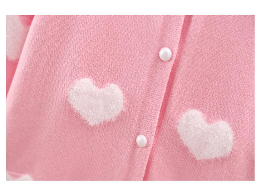 Jinbei Girls' Heart Jacquard Faux Mink Cardigan - Autumn Baby Round Neck Sweater