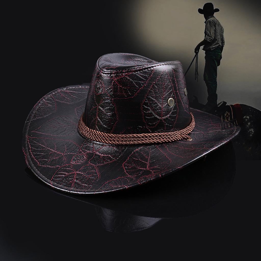 Vintage Sun Shield Hat Widen Brim Western Hat Vintage Leather Western Hat for Men Women Hiking Camping Fishing Travel
