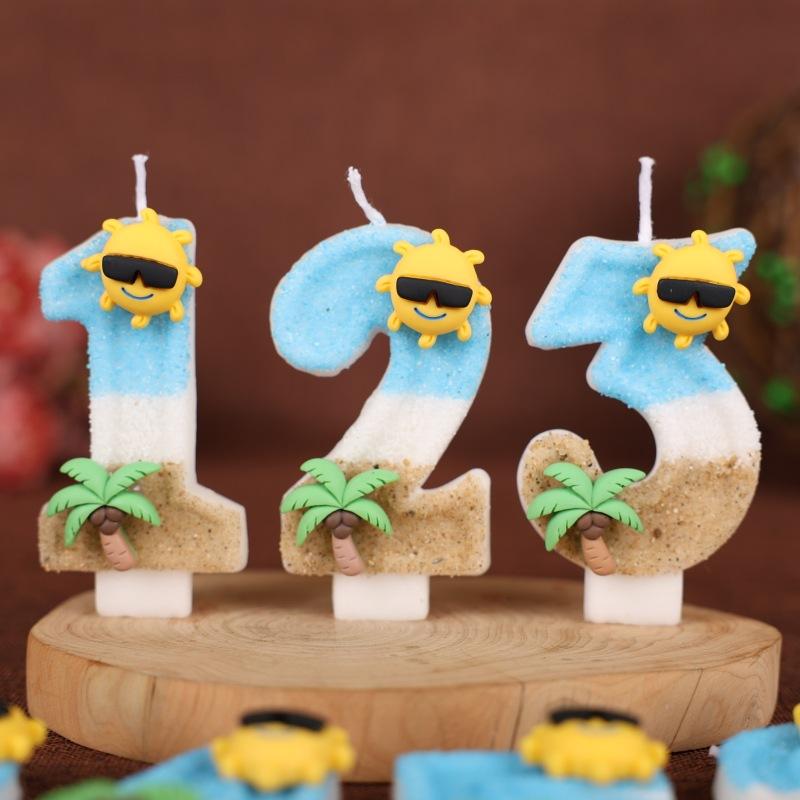 Ocean Beach Number Birthday Candle Cake Party Decoration Birthday 1st Birthday Handmade Candle 0-9