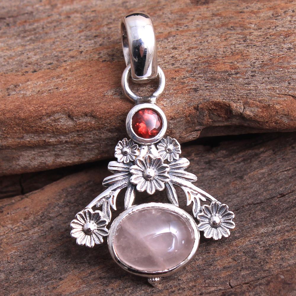 Larimar Blue Topaz Rose Quartz Granát Měsíční kámen Dámský přívěsek 925 Sterling Silver Jemné šperky