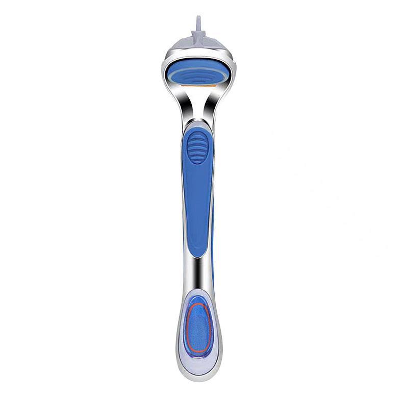 Universal Five-Layer Manual Razor with Shaving Cream, Men's 5-Blade Holder with Orange-Blue Accessories