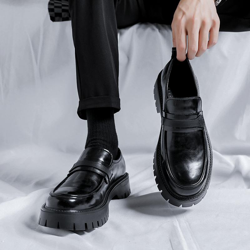Platform Black Leather Mens Loafers Handmade Monk Strap Wedding Party Casual Dress Shoes Summer Autumn Footwear for Men