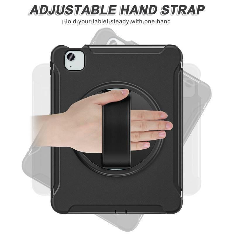 IPad 11 Case With Hand Strap 360 Rotating Stand Multi-Angle Silicone Cover
