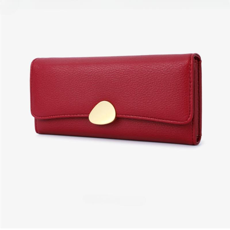 Classic Red Women Wallets PU Leather Trifold Ladies Purse Zipper Hasp Long Female Billfold Wedding Dinner Banquet Clutch Money Bag