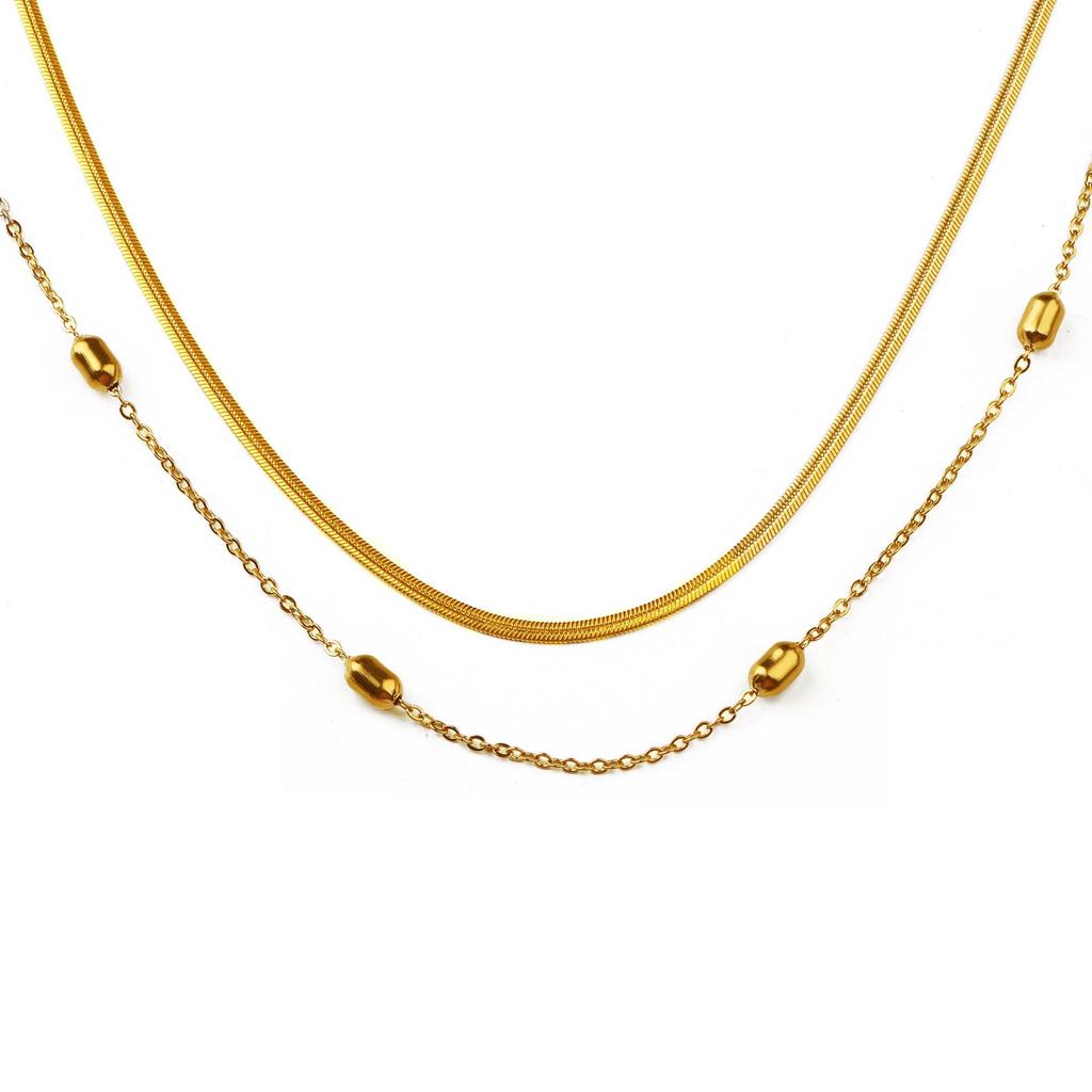 Korean Style Double-Layered Titanium Steel Bean Choker Necklace, Women's 2023 Fashion Versatile Jewelry
