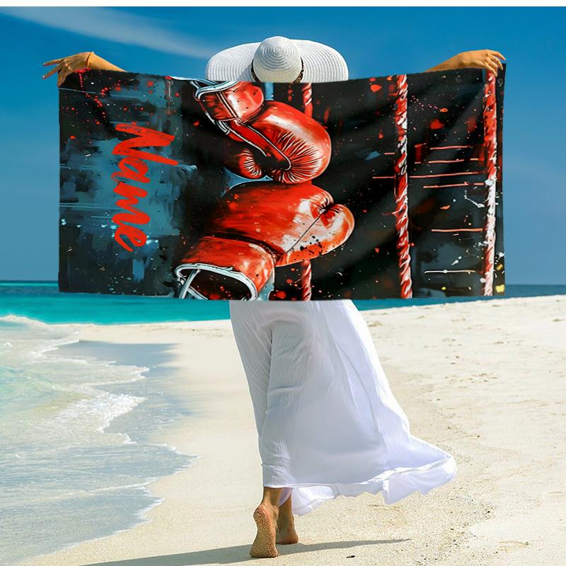 Custom Name Ultra-Soft Beach Towel with boxing Theme,Ideal for Pool - Camping, Diving - Perfect Travel Essential, Vibrant Beach Towel.