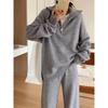 Half zipper casual style two-piece set women's autumn and winter new large size wide-leg pants knitted sweater set