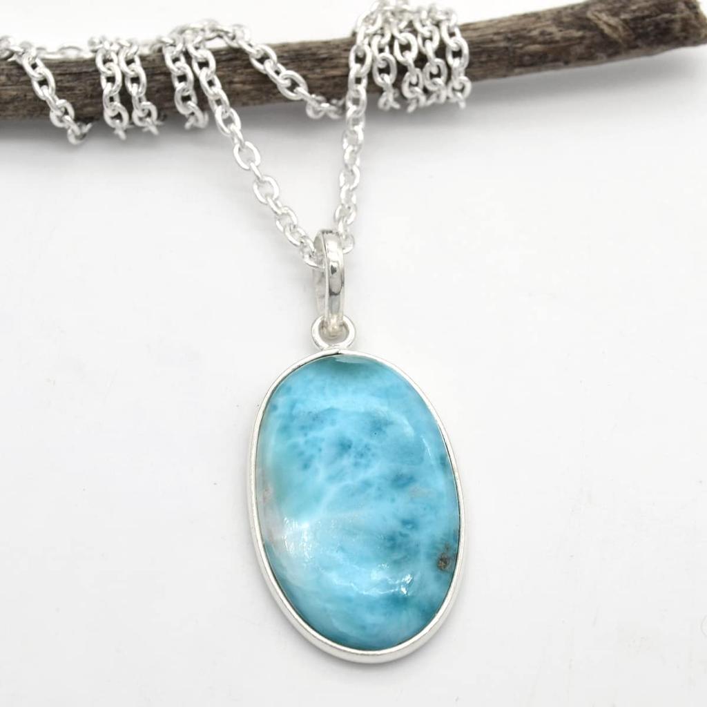 Larimar Edelstein Halskette, 925 Silber Halskette, Geschenk für sie, Boho Schmuck, Statement Halskette, Jubiläumsgeschenk