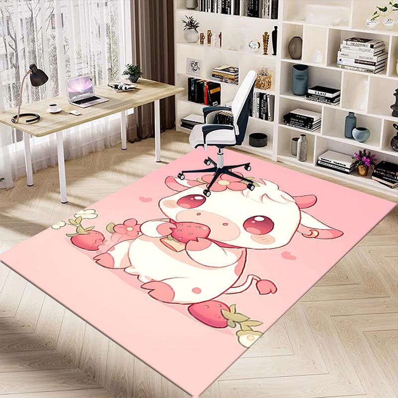1pc Cow Strawberry Carpet Office Rug Outdoor Mat Home Decor Area Carpet Festival Gift Office desk chair carpet