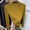 Herbst Winter Neue Modische Stilvolle Deutscher Samt Stehkragen Innen Weiß Basis Hemd Damen Slim Fit Langarm T-Shirt Top