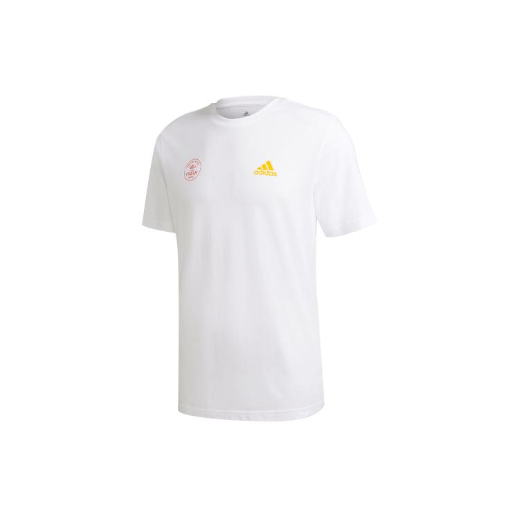 Adidas T Shirts Men's White Crew Neck Moderate Straight Fit (Unisex) T-Shirts GE4667
