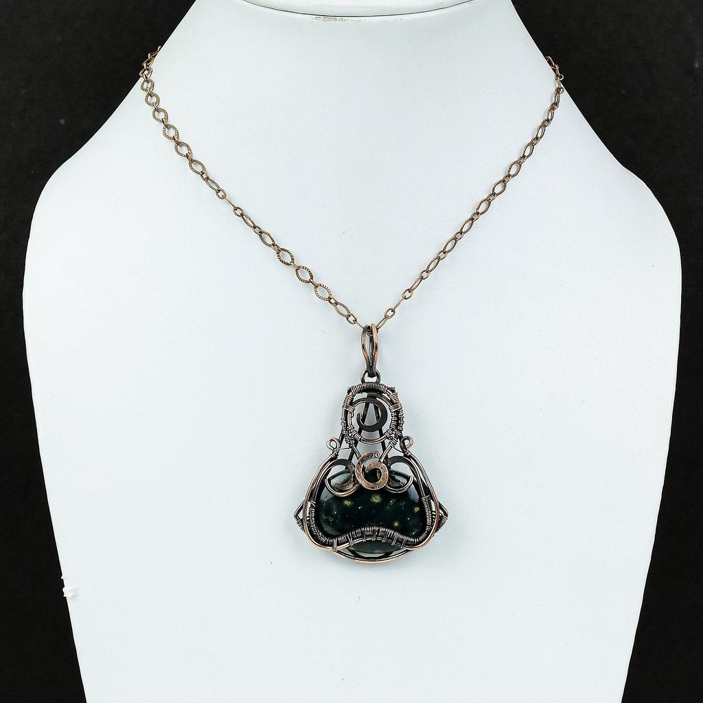 Ocean Jasper Pendant Copper Wire Wrapped Pendant Ocean Jasper Jewelry Handmade Gemstone Pendant Gift For Mother Unique Copper Design Jewelry