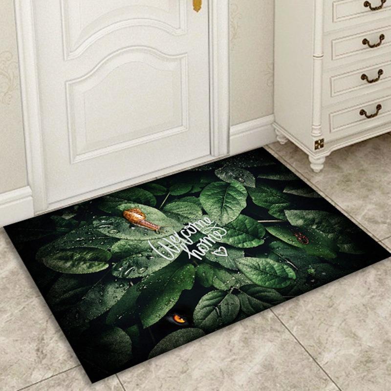 Leaf Print Door Mat Absorbent Non-Slip Bathroom Kitchen Floor Pad for Bedroom Entrance Bathroom Waterproof Foot Rug Fresh Beauty