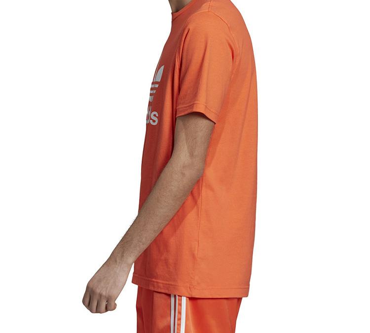 adidas Originals Trefoil T Shirts Men's Orange Yellow Crew Neck Moderate Straight Fit DZ4572