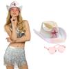 Spring Sunproof Wedding Cowgirl Hat with Heart Sunglasses for Bachelorette Party