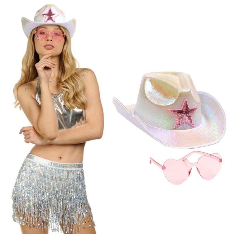 Spring Sunproof Wedding Cowgirl Hat with Heart Sunglasses for Bachelorette Party