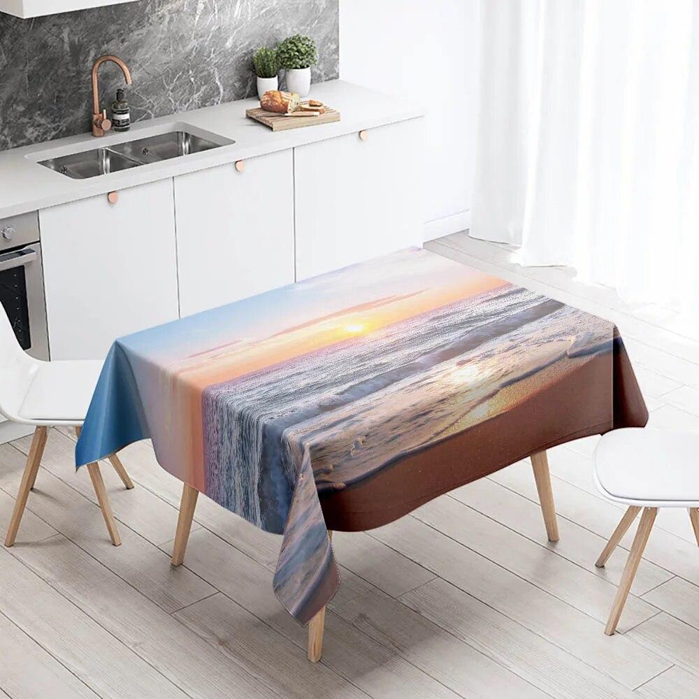 Strand-Tischdecke, Meer, Sonnenuntergang, schmutzabweisend, wasserdicht, rechteckig, für Küche, Esstisch, Heimdekoration