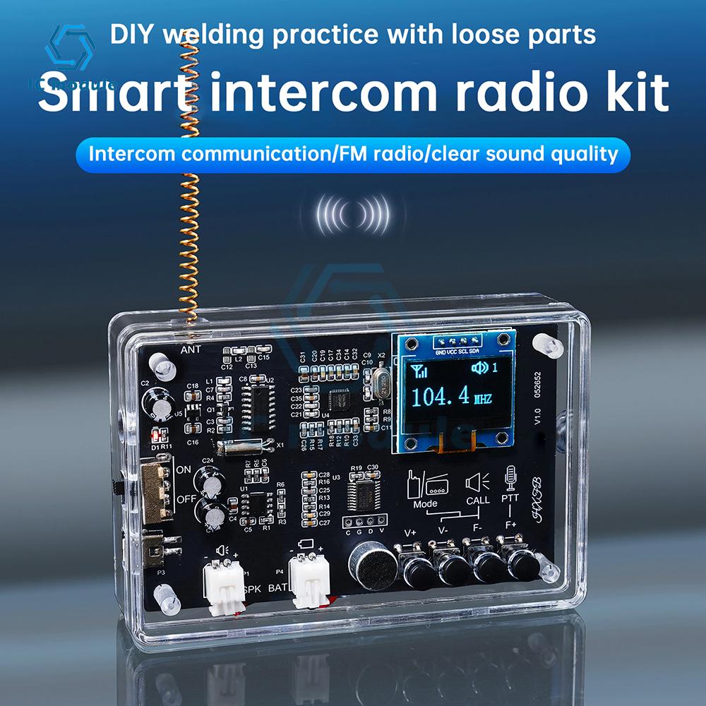 FM Radio DIY Kit with Walkie Talkie Function 0.96" OLED Screen Wireless Intercom FM Radio Welding Practice Loose Parts