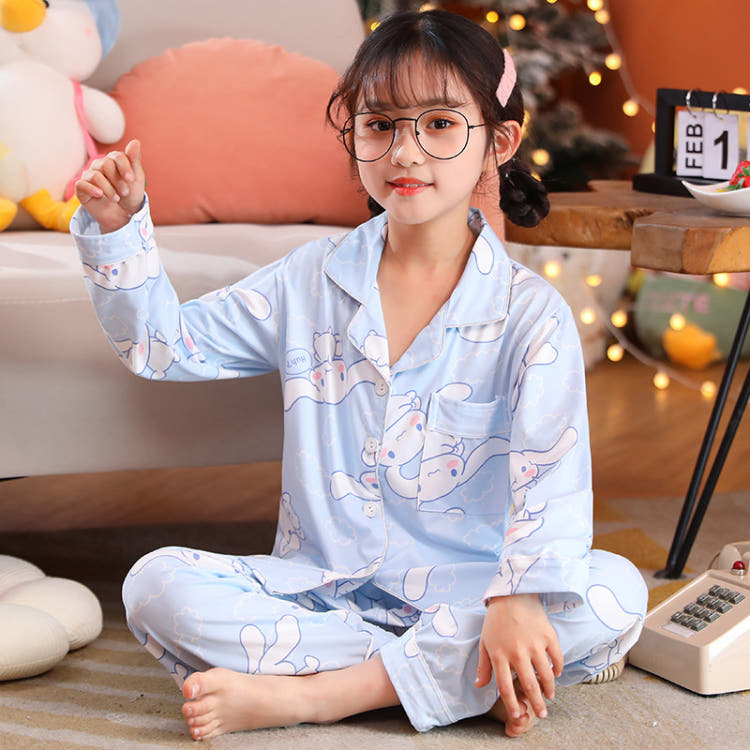 Sanrio Winter Long-sleeved Pajamas Children's Pajamas Junior Homewear Top and Bottom Clothes Set