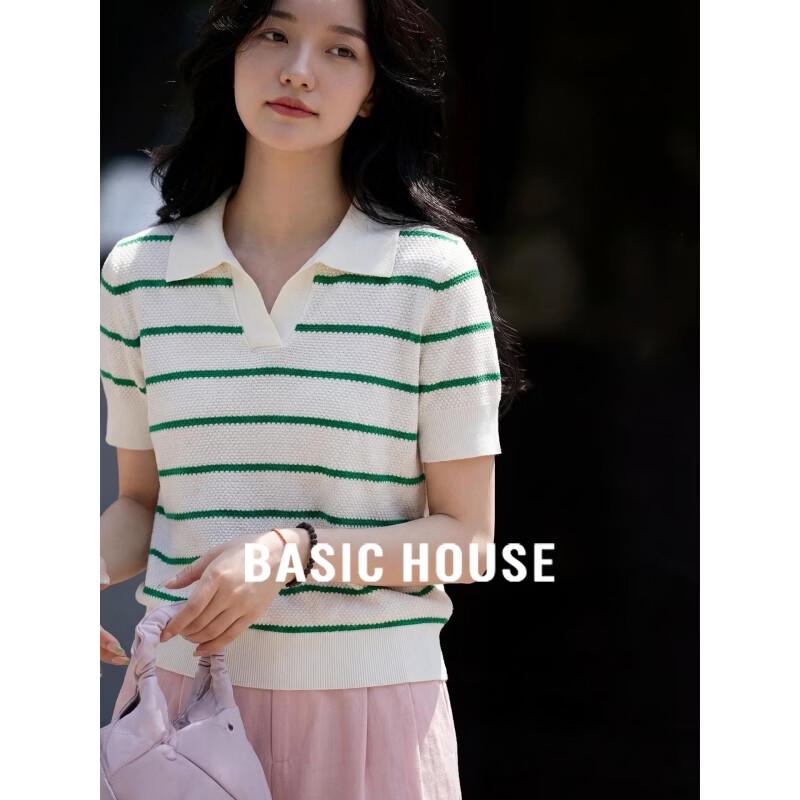 Basic House Women s Retro Striped Polo T-Shirt M