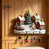 Christmas Gift for Home Winter Village Wooden Wall Hanging, Snow House Snowman Plaque, 4 Hook Lightweight Ornament Mount Key Holder, Holiday