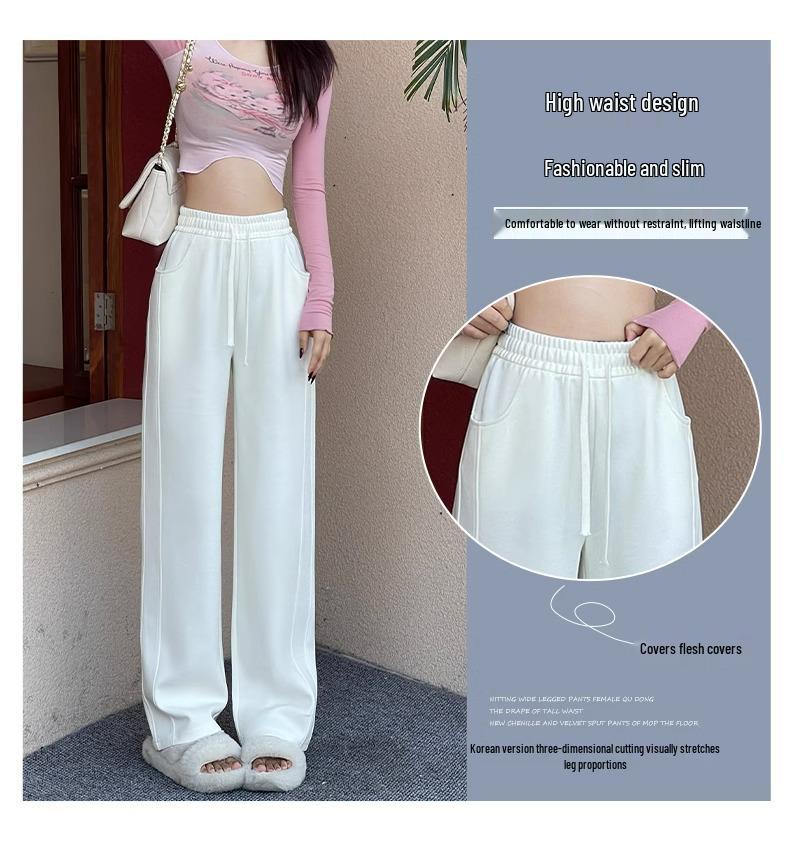Women's High Waist Wide Leg Gray Sweatpants - Spring/Autumn
