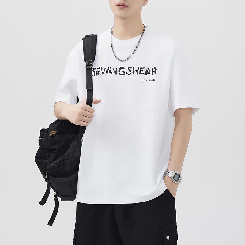 New Summer Drop-off Printing Short-sleeved T-shirt for Men s Loose Japanese Casual M белый 4859₽