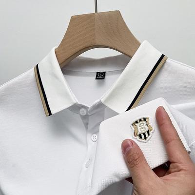 High-End Mulberry Silk Lapel Short-Sleeved Polo Shirt Men'S Casual Solid Color Medium T-Shirt