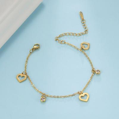 Cazador Boho Heart Zircon Charm Bracelets On Hand for Women Stainless Steel Gold Color Crystal Charm Bracelet Jewelry Gift New