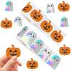 Halloween Pumpkin Stickers Roll Pumpkin Shape Decals Orange Sparkly Self-Adhesive Stickers For Halloween Party Envelope Scrapbook Decor, 500Pcs
