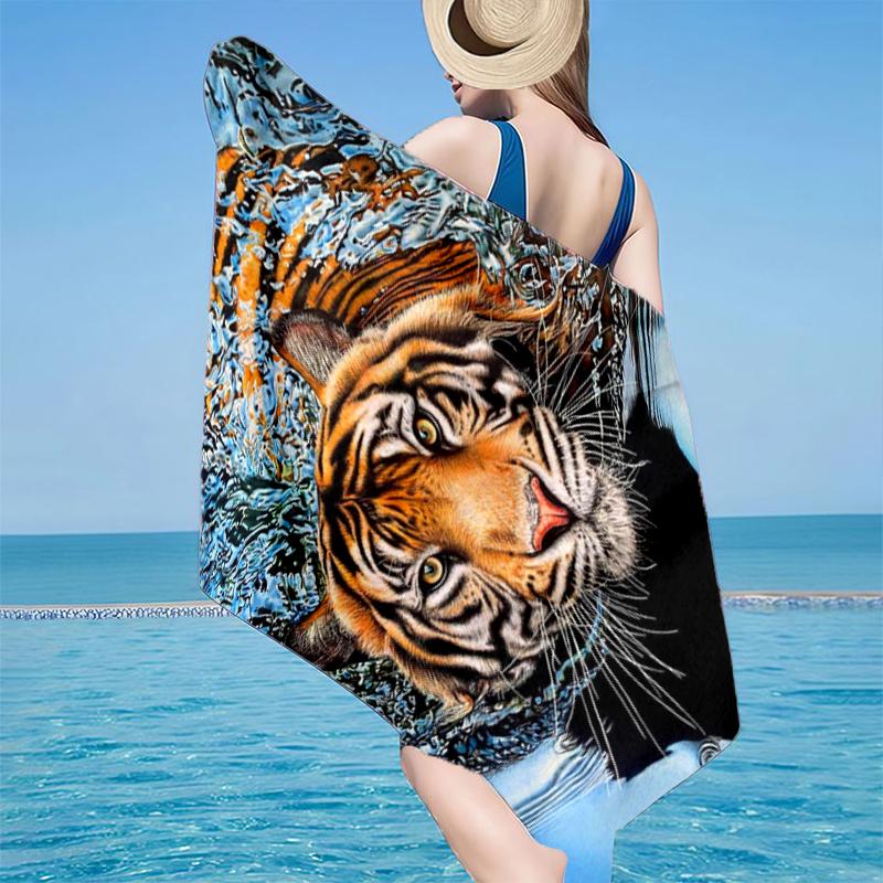 White Tiger Family Beach Towel, Super Soft Microfiber, Gift for Her/Him, Birthday, for Pool, Beach, Travel, Home Decor Fan gifts