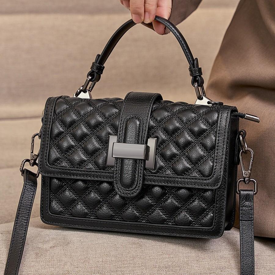 Women's Summer Genuine Leather Handbag 2025 New Trendy Fashionable Versatile Textured Quilted Crossbody Bag