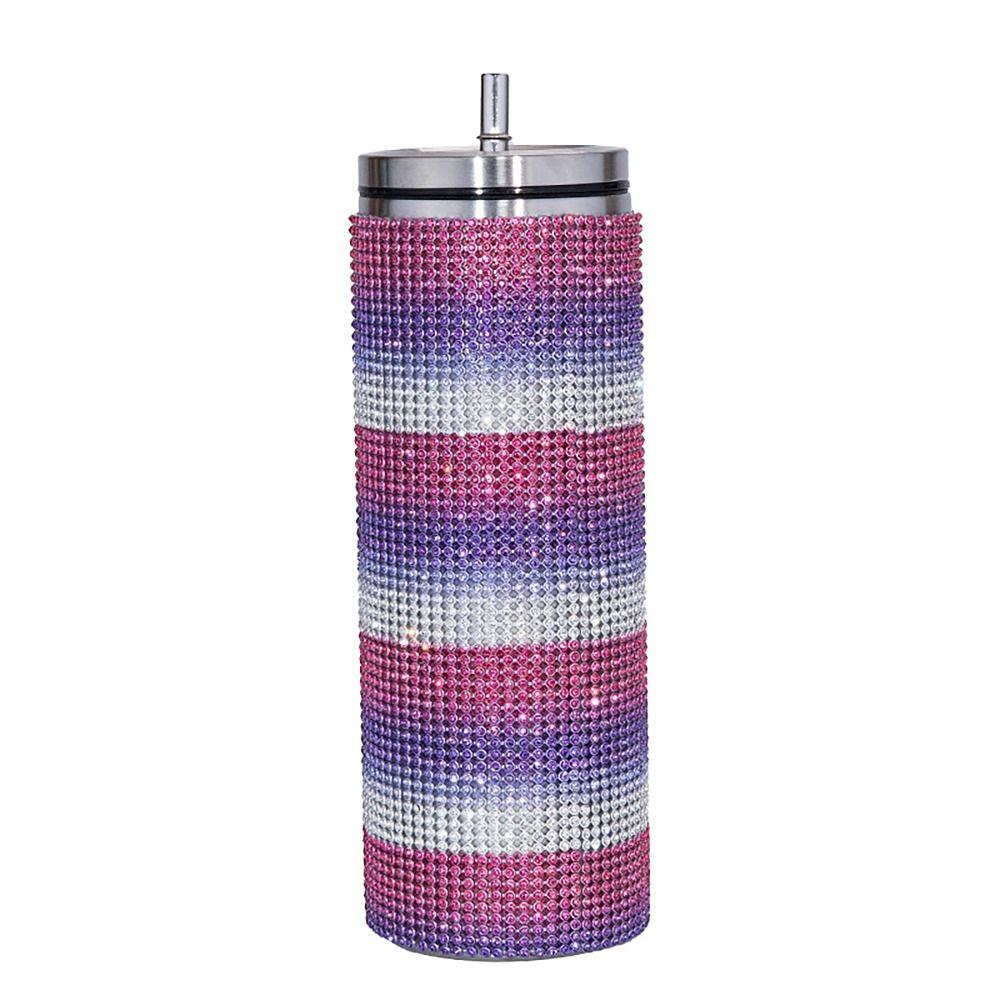 Stick-on Crystals Thermal Bottle with Straw Coffee Cup Durable Vacuum Cup  Winter
