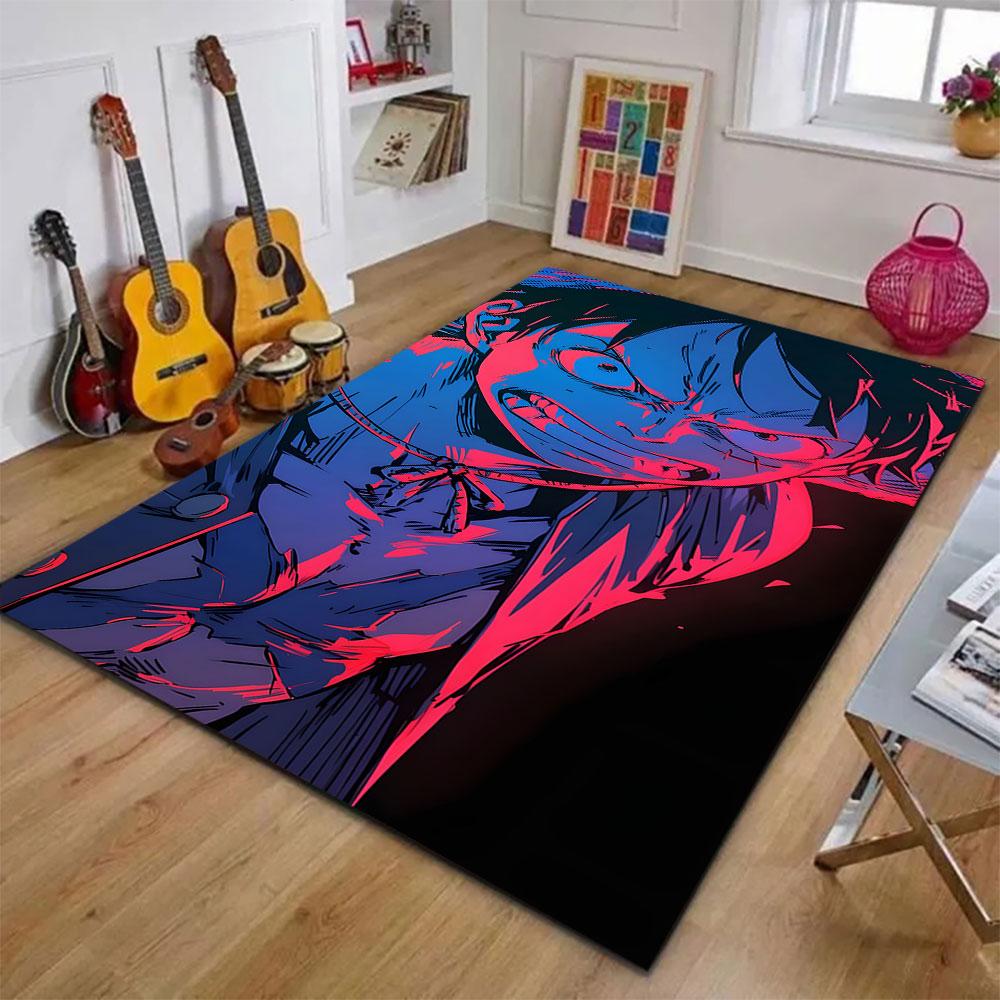 Fiery Anime Character in Pink and Blue Patterned carpet, suitable as a non slip play mat for the living room and bedroom sofa